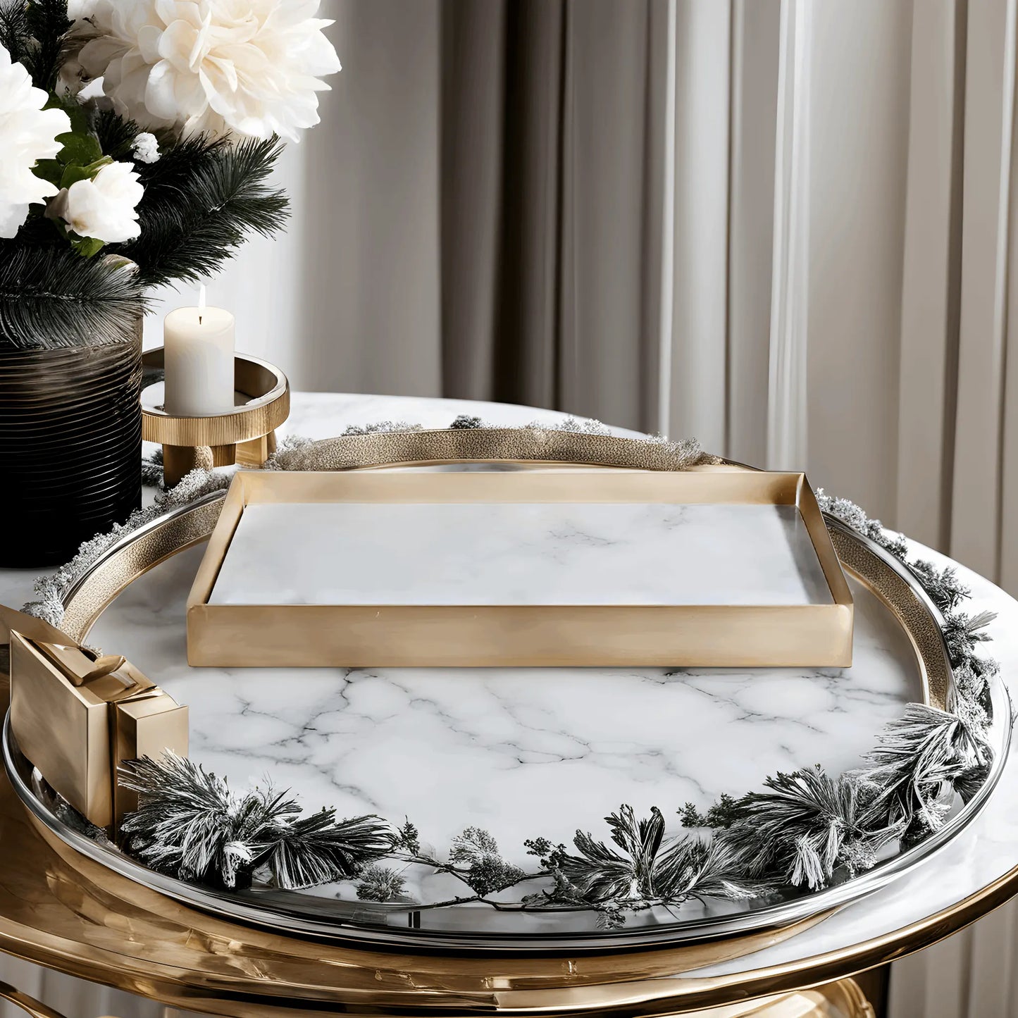 Marble tray with gold metal frame - Marble tray with gold